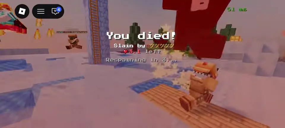 You died screen with 3.1 hearts left on the killer, snow arena
